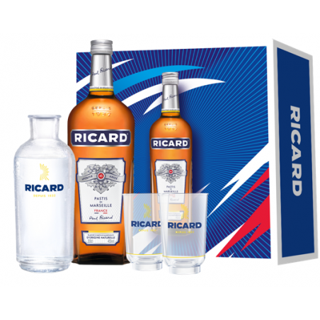 Ricard - Coffret Bleu Blanc Rouge - 1 bouteille + 2 verres allongés + 1 caraf