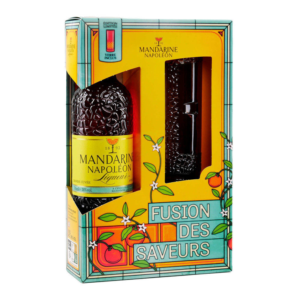 Coffret Mandarine Napoleon Fruitée Liqueur 70 cl + 1 verre